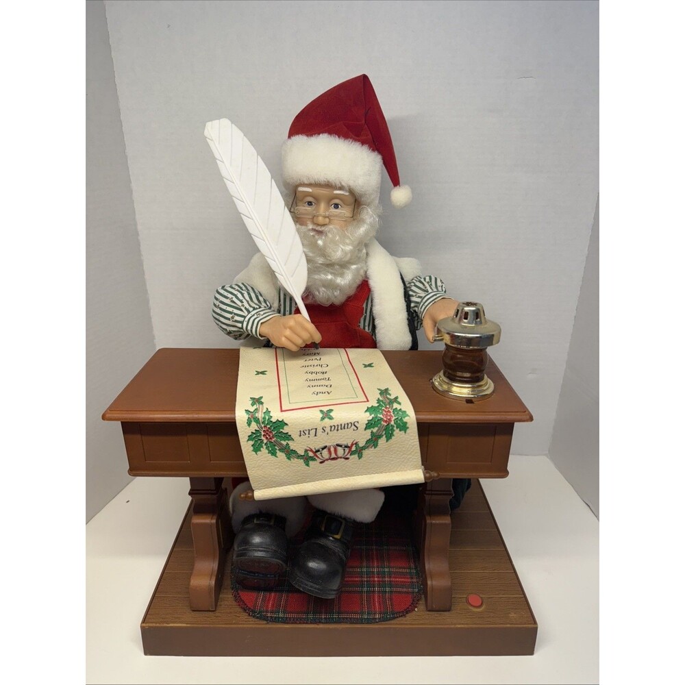Vtg Grandeur Noel Santa At His Desk Animated Musical 24 Christmas Tunes